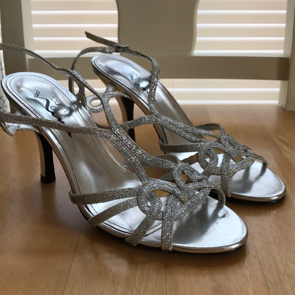Silver heel evening gown shoes